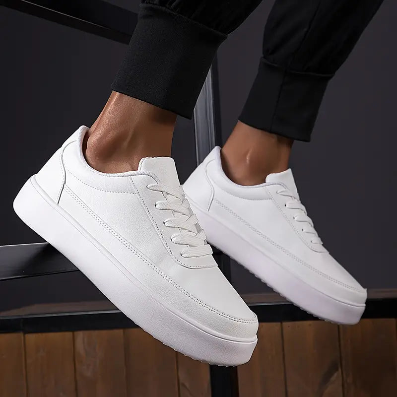 CALVINO - Herren Freizeitschuhe weißes Leder minimalistisch zum Skaten und für die Freizeit