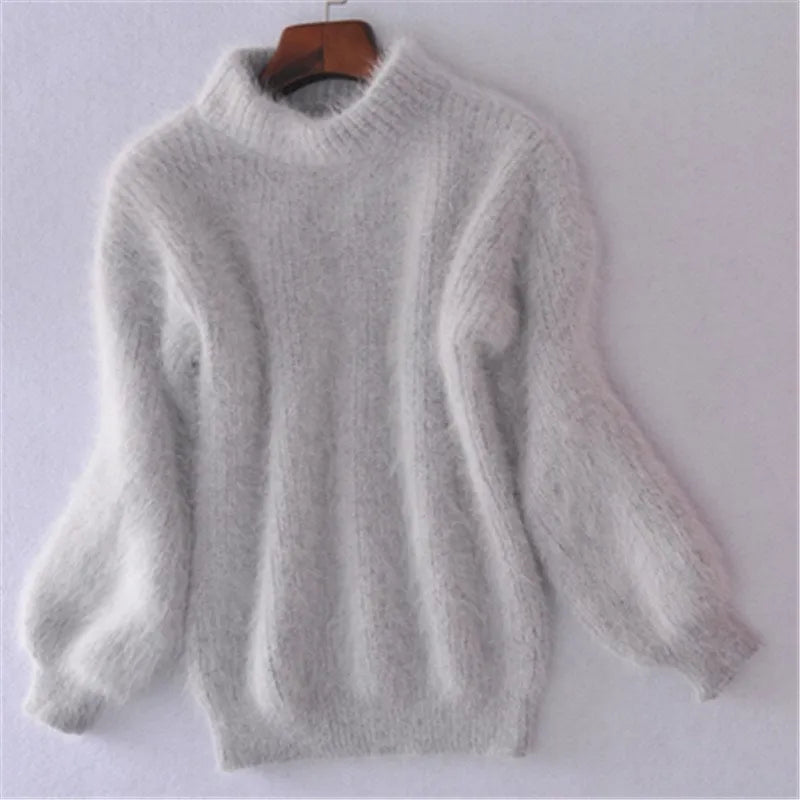 Sophie - Losse Monochrome Breien Trui Vintage Angora Pullover