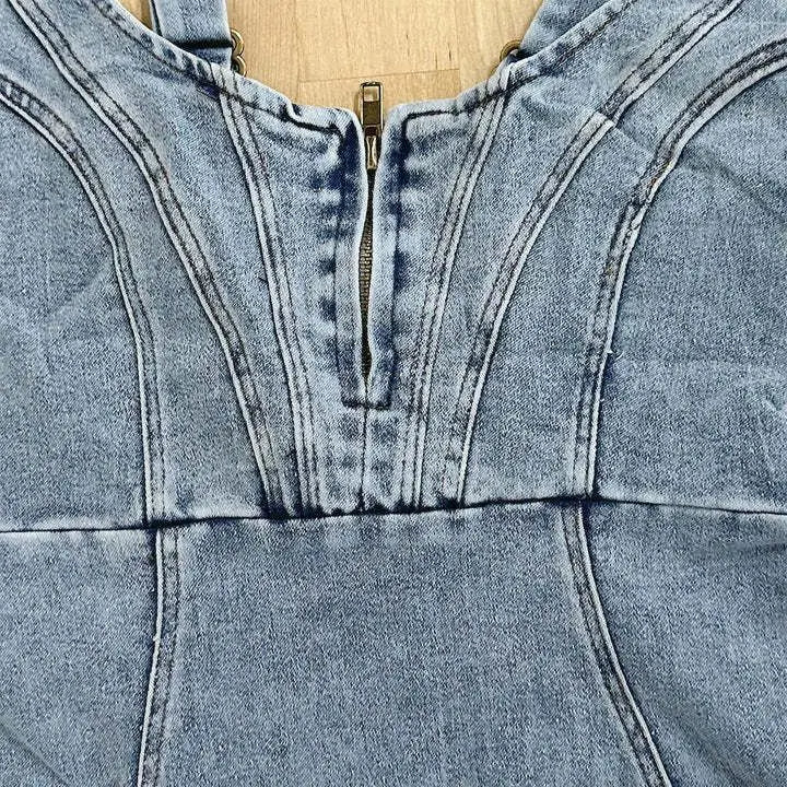 Midi-Kleid Damen Denim verstellbare Träger Bodycon