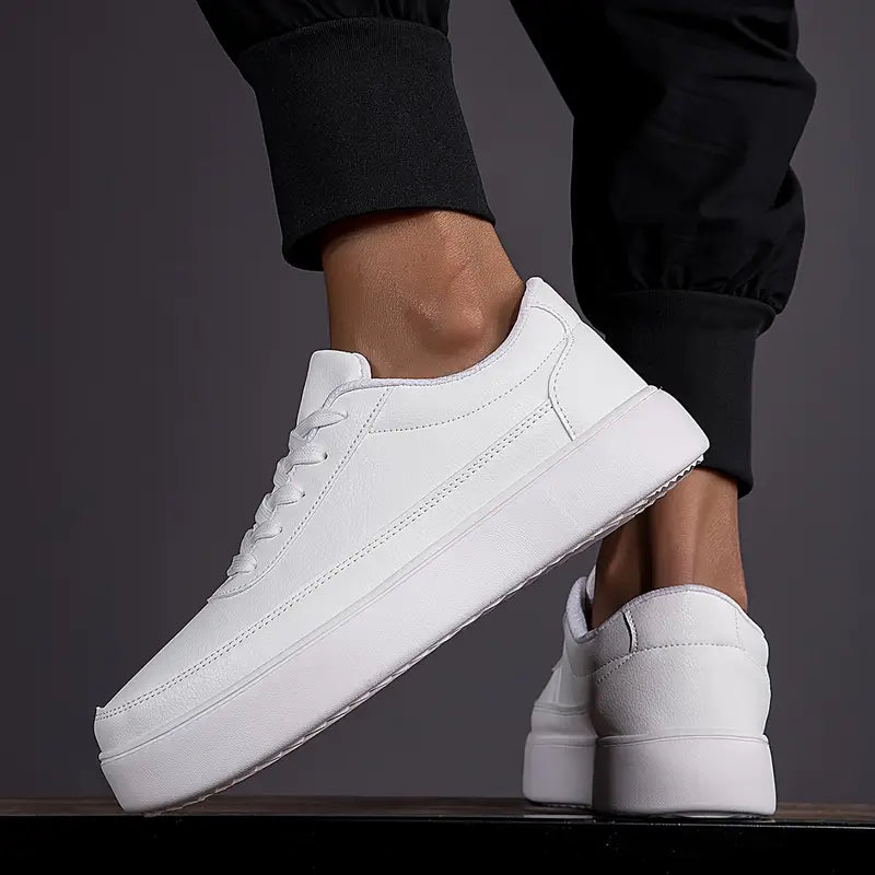 CALVINO - Herren Freizeitschuhe weißes Leder minimalistisch zum Skaten und für die Freizeit