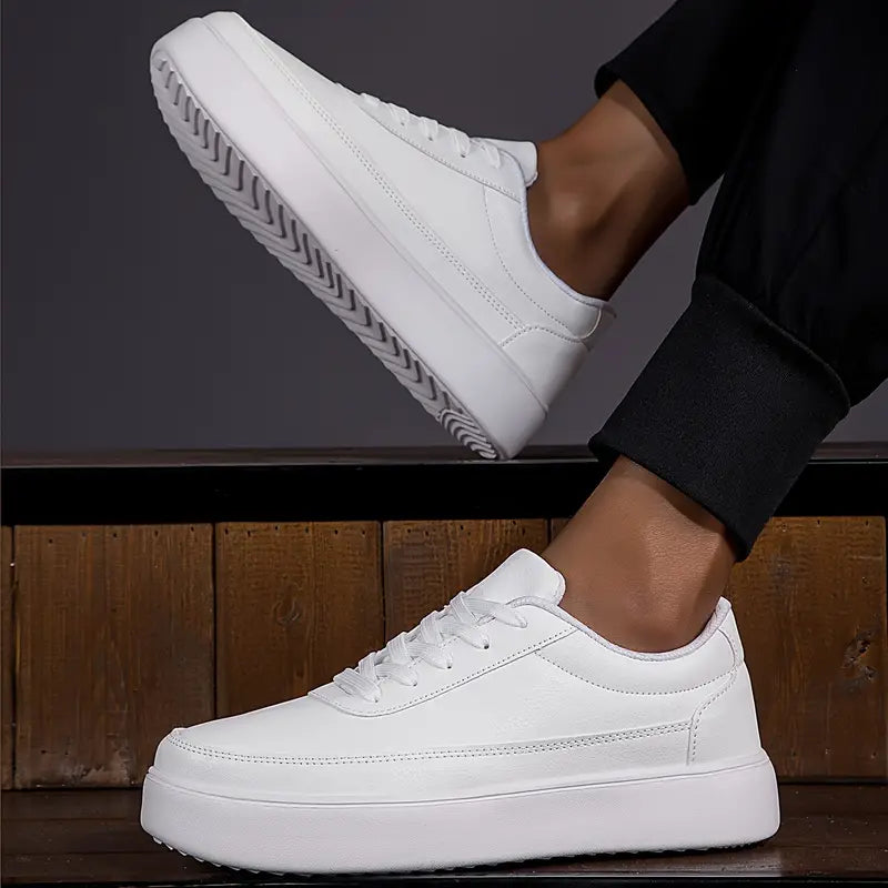 CALVINO - Herren Freizeitschuhe weißes Leder minimalistisch zum Skaten und für die Freizeit
