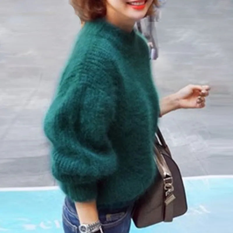 Sophie - Losse Monochrome Breien Trui Vintage Angora Pullover
