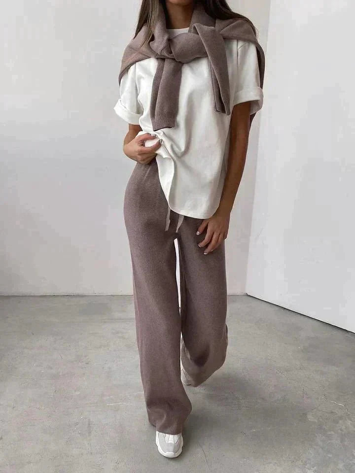 Damenset Brauner Pullover und Hose Casual