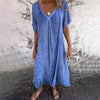MaxiBreez - Vestido suelto de lino de algodón para mujer con cuello en V