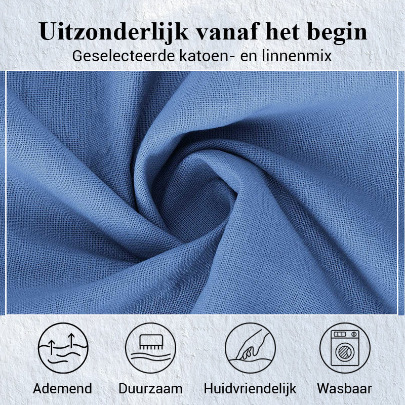 MaxiBreez - Vrouwen Loose V-hals Katoenen Linnen Jurk