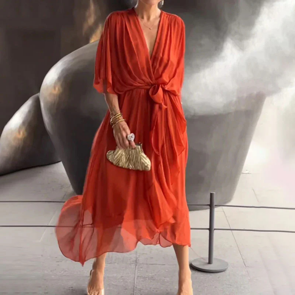 Sylvaine - Groene Boheemse Chiffon Jurk