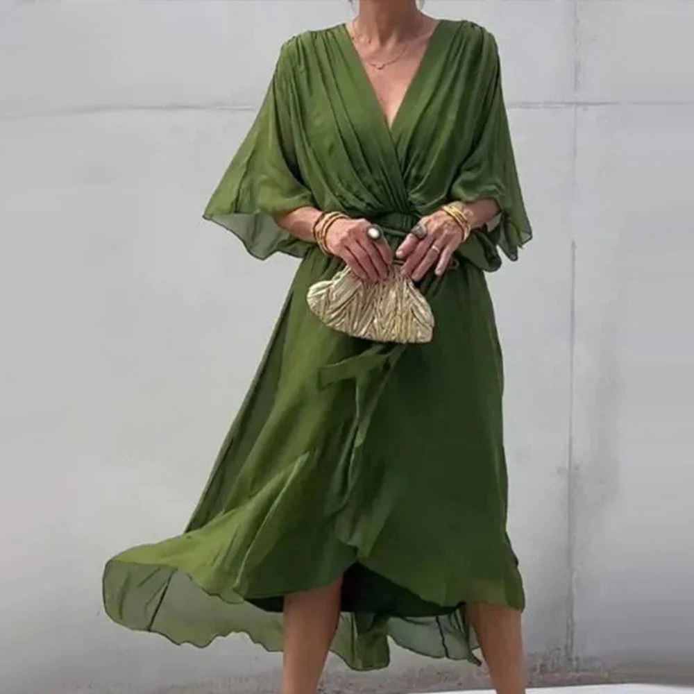 Sylvaine - Groene Boheemse Chiffon Jurk