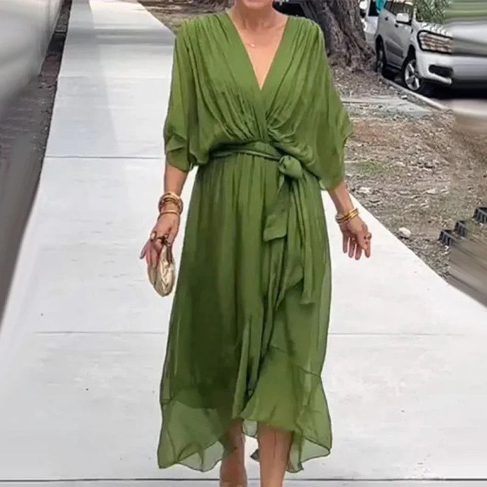 Sylvaine - Groene Boheemse Chiffon Jurk