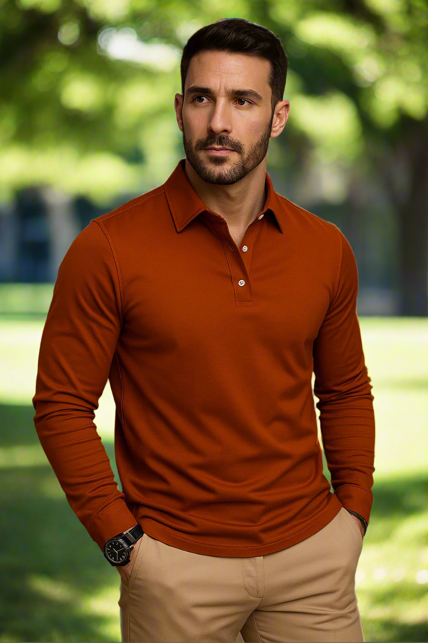 Polo da uomo Paulo a maniche lunghe - Polo elegante per tempo libero e ufficio