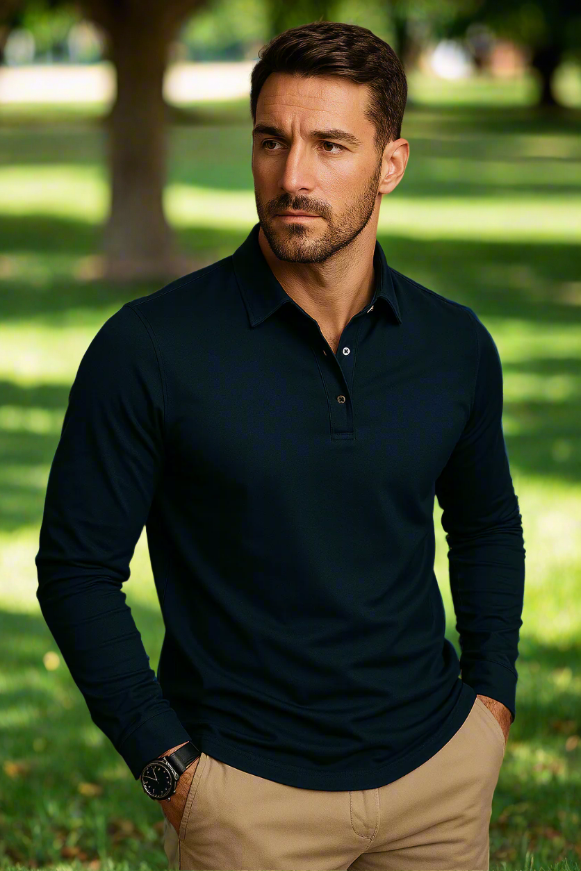 Polo da uomo Paulo a maniche lunghe - Polo elegante per tempo libero e ufficio