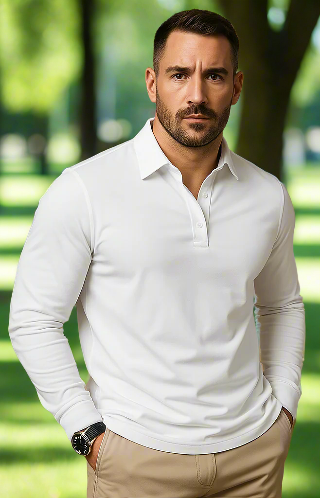Polo da uomo Paulo a maniche lunghe - Polo elegante per tempo libero e ufficio