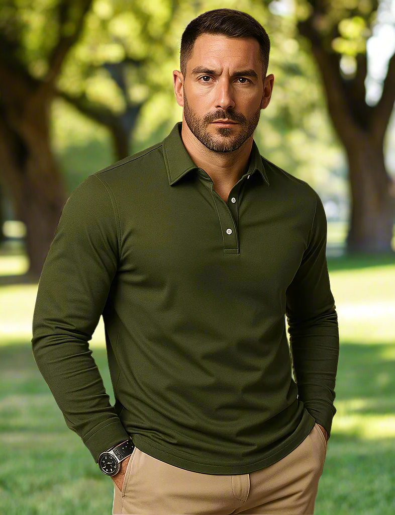 Polo da uomo Paulo a maniche lunghe - Polo elegante per tempo libero e ufficio