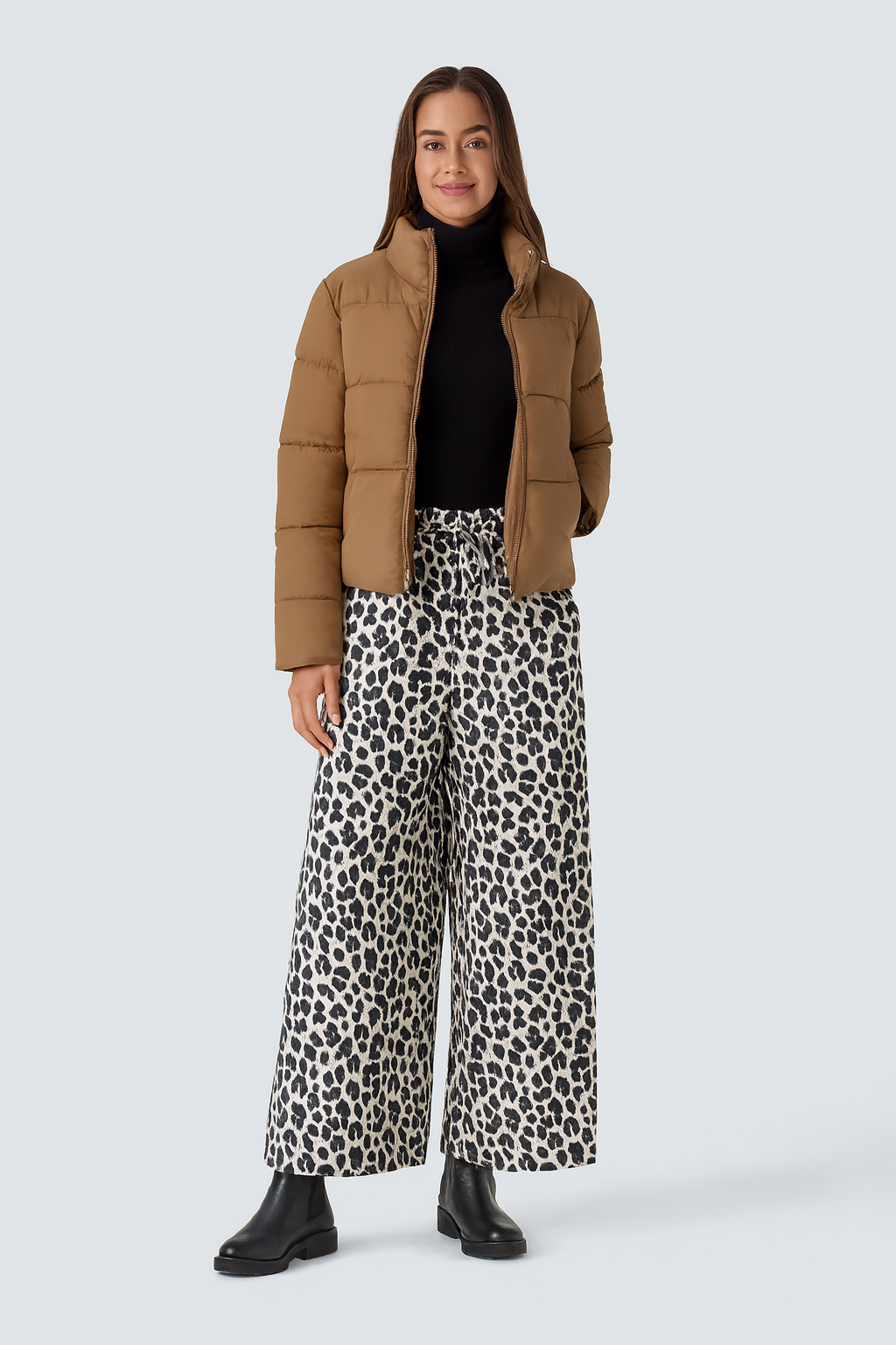 Lisette | Casual Broek Met Hoge Tailleband & Luipaardprint