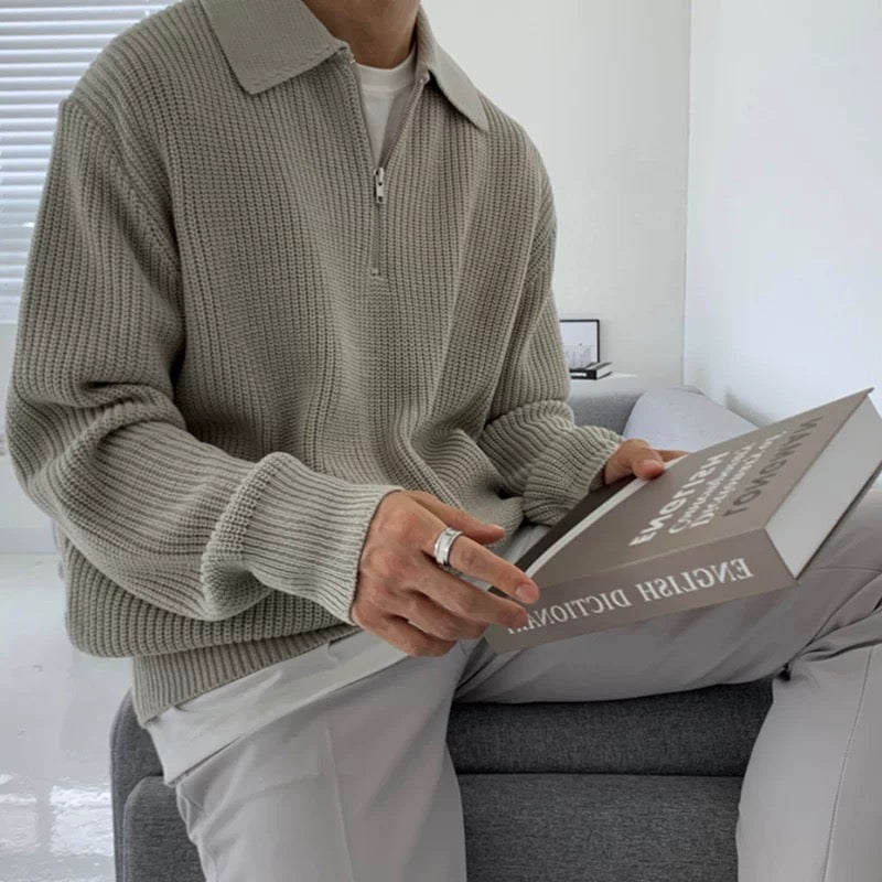 Hendrix – Maglione Elegante a Maglia per Uomo con Cerniera e Collo a Polo