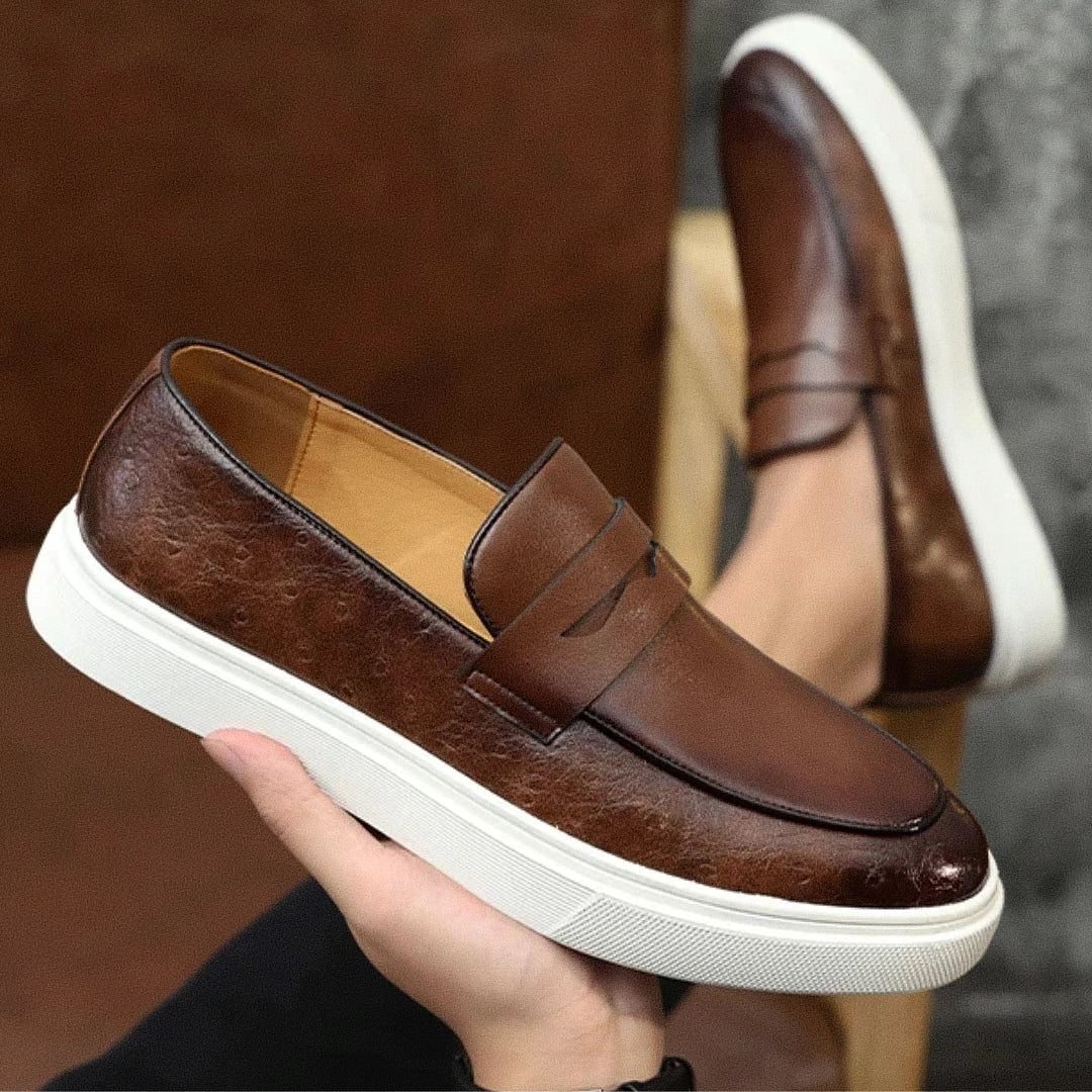 Heren loafers Bruin Zwart Echt leren schoenen met gevulkaniseerde rubberen zool