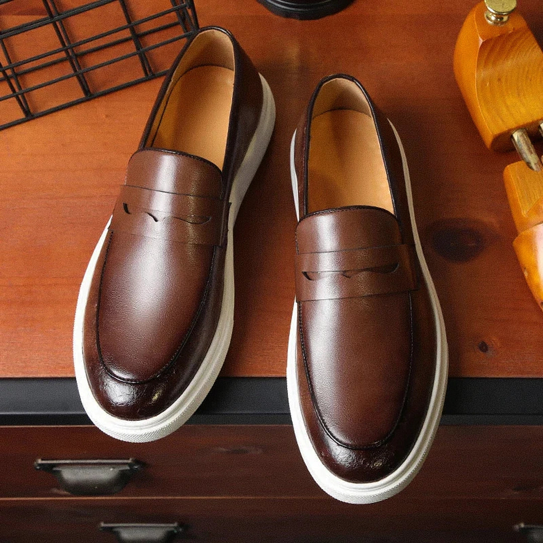 Heren loafers Bruin Zwart Echt leren schoenen met gevulkaniseerde rubberen zool