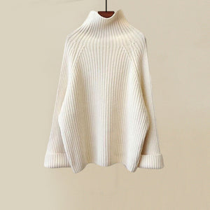 Dames lenteset beige katoenen trui en broek met hoge taille