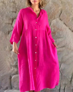 Fascino Costiero - Camicia abito sciolta in cotone e lino