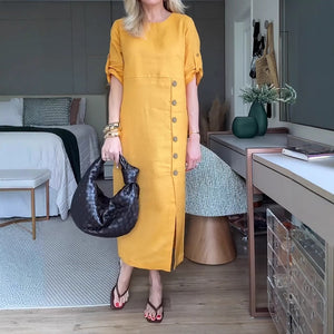 Robe maxi avec boutons et fente latérale pour femmes